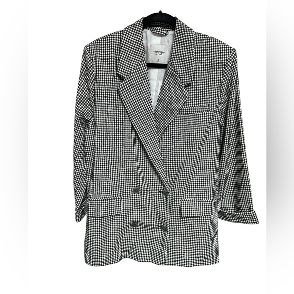 NWT Abercrombie‎ & Fitch Double Breasted Black and White Gingham Blazer size L